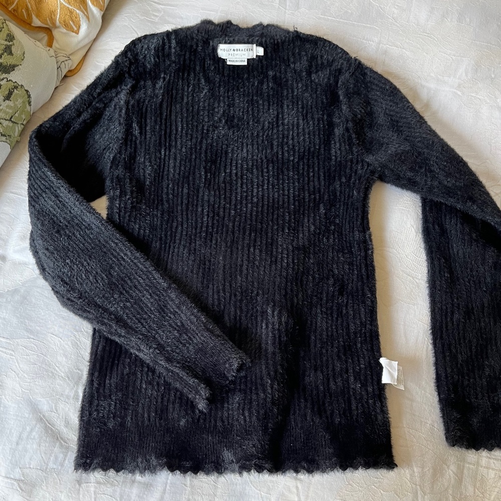 Molly Bracken Stand up Collar Sweater, Size L, Black
